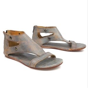 Bed Stu Soto Distressed Gray Leather Sandals Cutout Studs Size 9.5